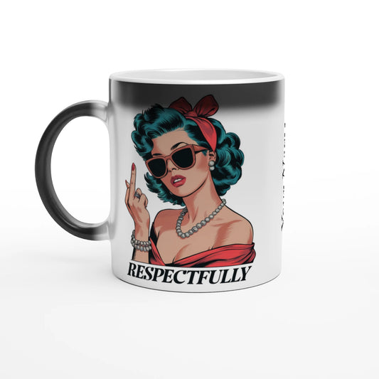 Respectfully, Retro Woman With Middle Finger - Personalised Magic 11oz Ceramic Mug Default Title , Retro Woman Sarcastic Vintage Housewife , Magic Mug
