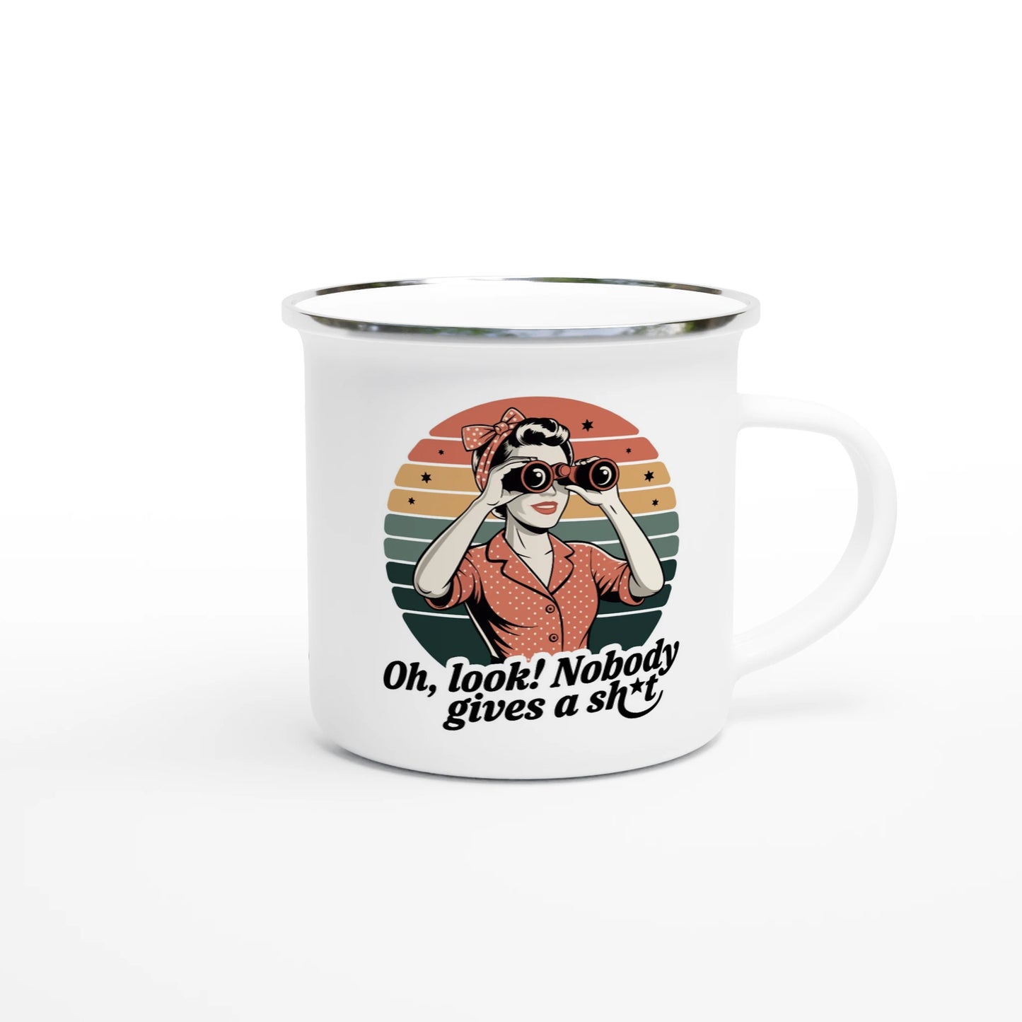 Oh Look, Nobody Gives A - Personalised White 12oz Enamel Mug , Retro Woman Sarcastic Vintage Housewife , Enamel Mug