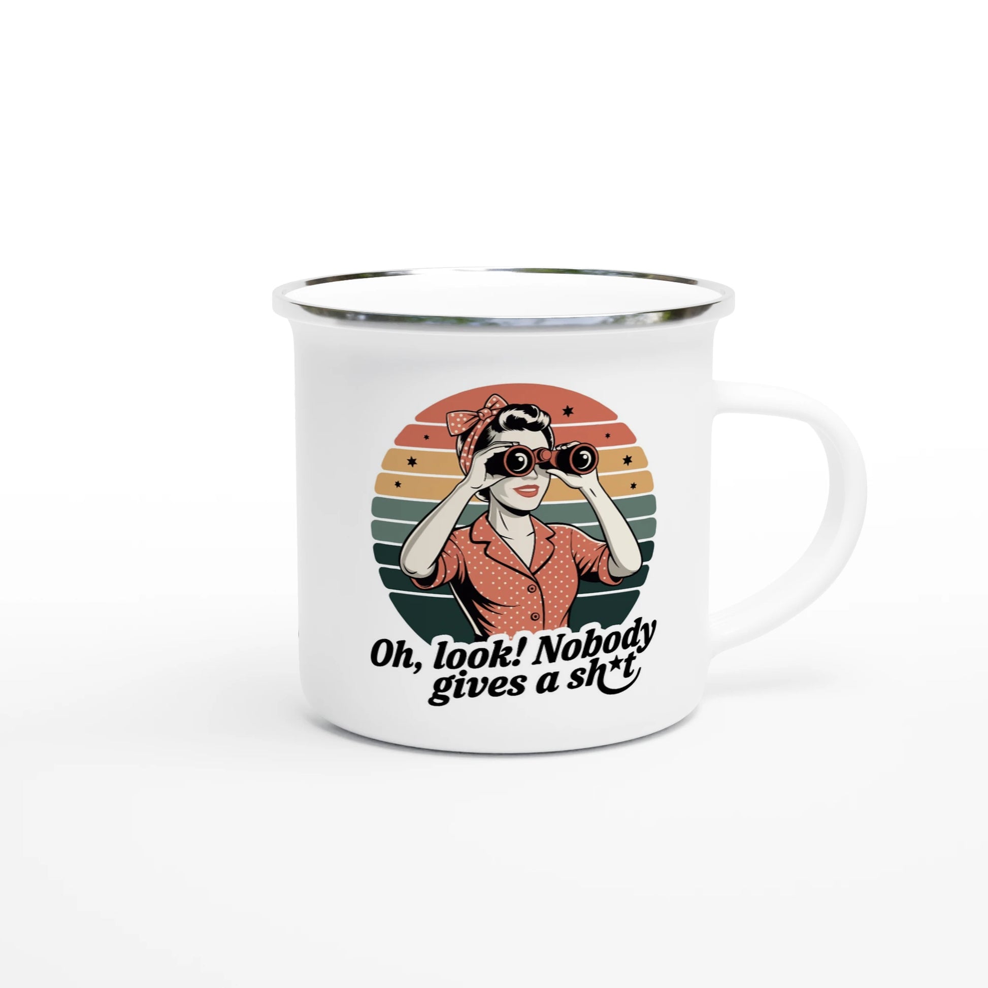 Oh Look, Nobody Gives A - Personalised White 12oz Enamel Mug , Retro Woman Sarcastic Vintage Housewife , Enamel Mug
