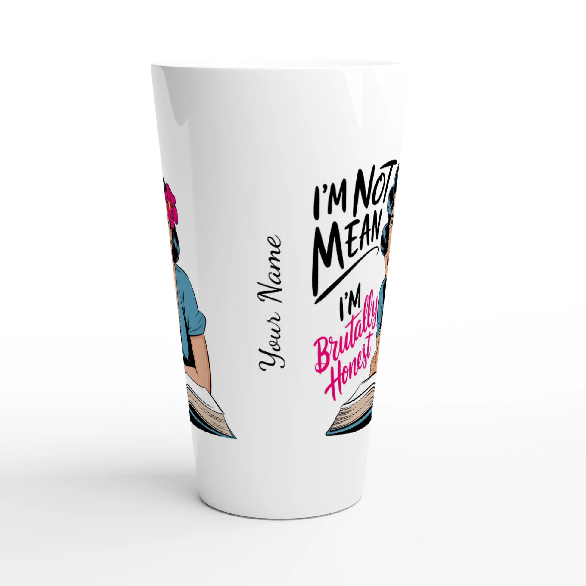 I'm Not Mean, I'm Brutally Honest - Personalised White Latte 17oz Ceramic Mug , Retro Woman Sarcastic Vintage Housewife , Latte Mug