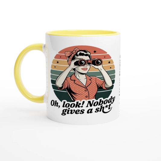 Oh Look, Nobody Gives A - Personalised 11oz Ceramic Mug Ceramic Yellow , Retro Woman Sarcastic Vintage Housewife , 11oz Mug