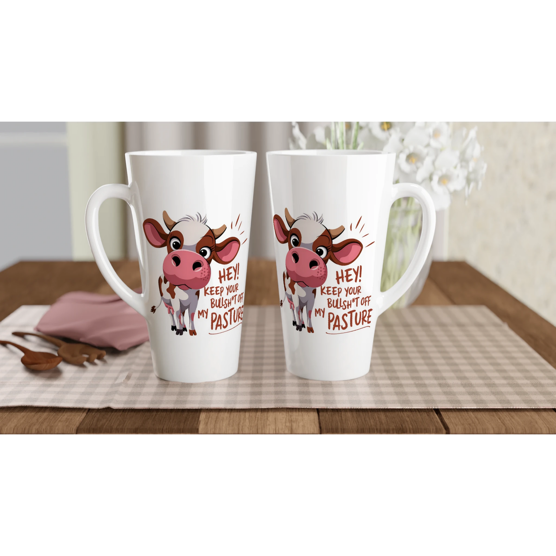 Hey, Keep Your Bull Off My Pasture - Personalised White Latte 17oz Ceramic Mug , Animal Sarcastic , Latte Mug