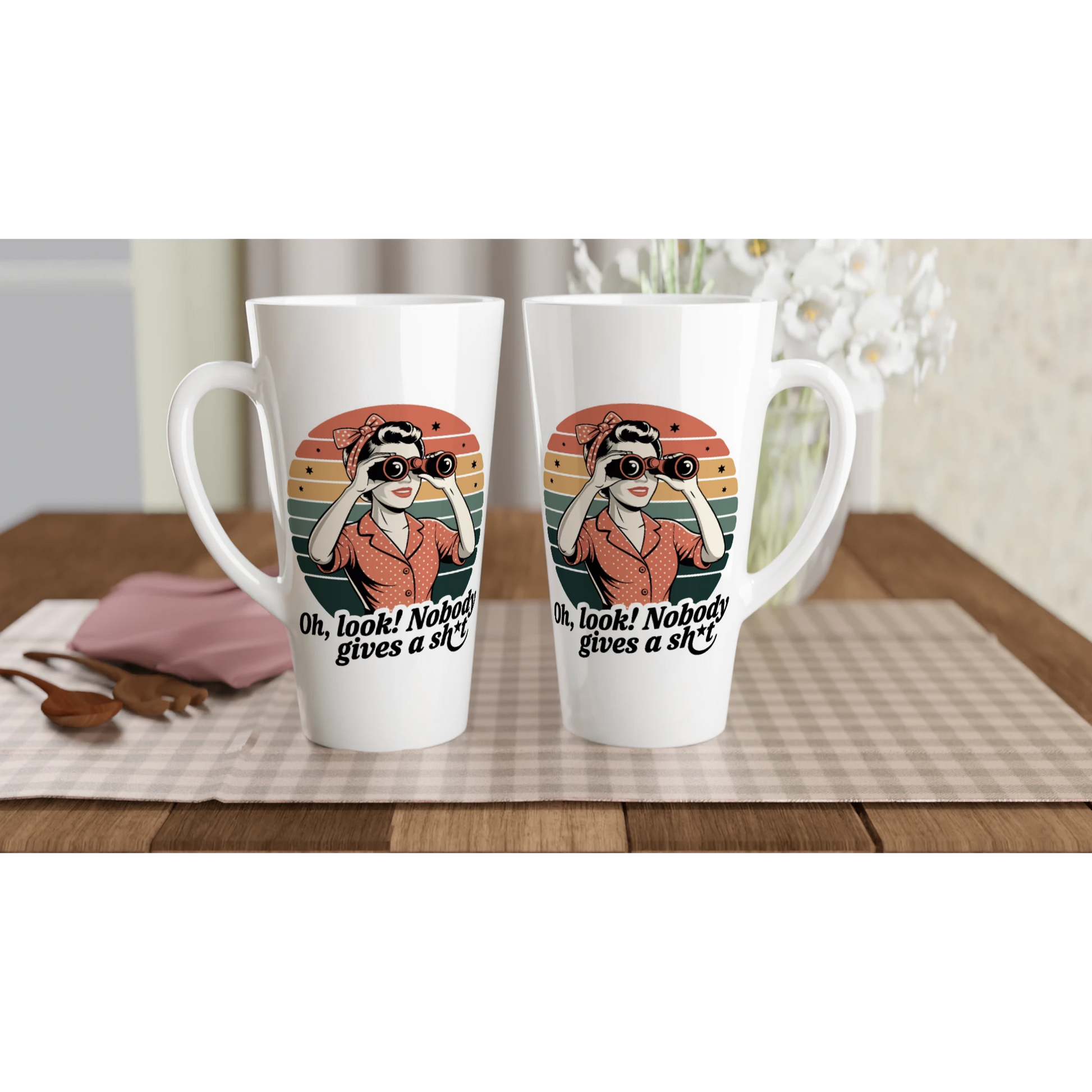 Oh Look, Nobody Gives A - Personalised White Latte 17oz Ceramic Mug , Retro Woman Sarcastic Vintage Housewife , Latte Mug