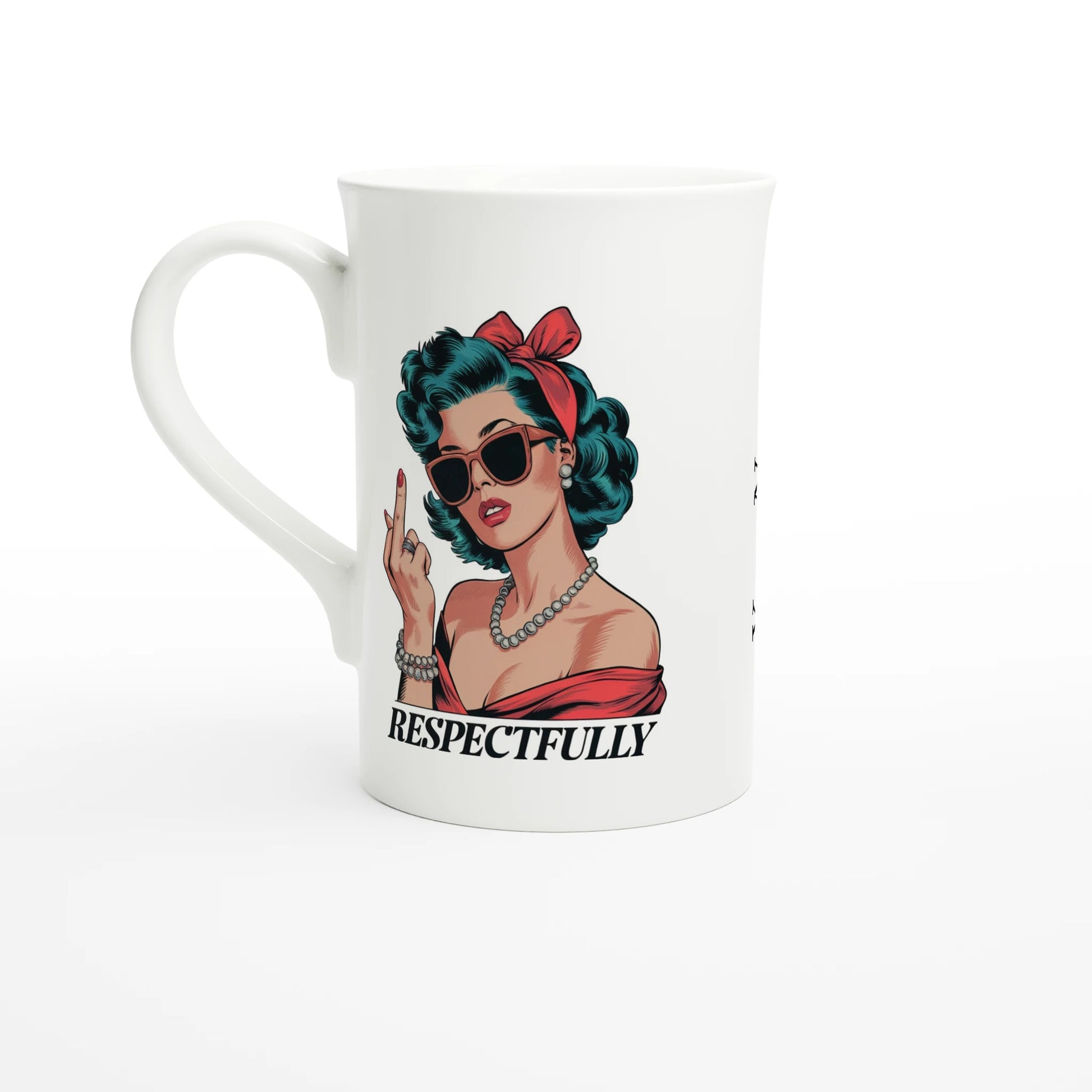 Respectfully, Retro Woman With Middle Finger - Personalised White 10oz Porcelain Slim Mug Default Title , Retro Woman Sarcastic Vintage Housewife , Porcelain Mug
