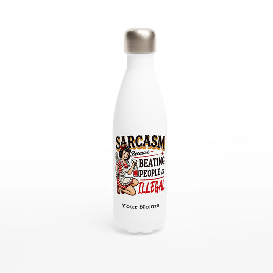 Sarcasm, Because Beating People Is Wrong - Personalised White 17oz Stainless Steel Water Bottle Default Title , Retro Woman Sarcastic Vintage Housewife , Water Bottle