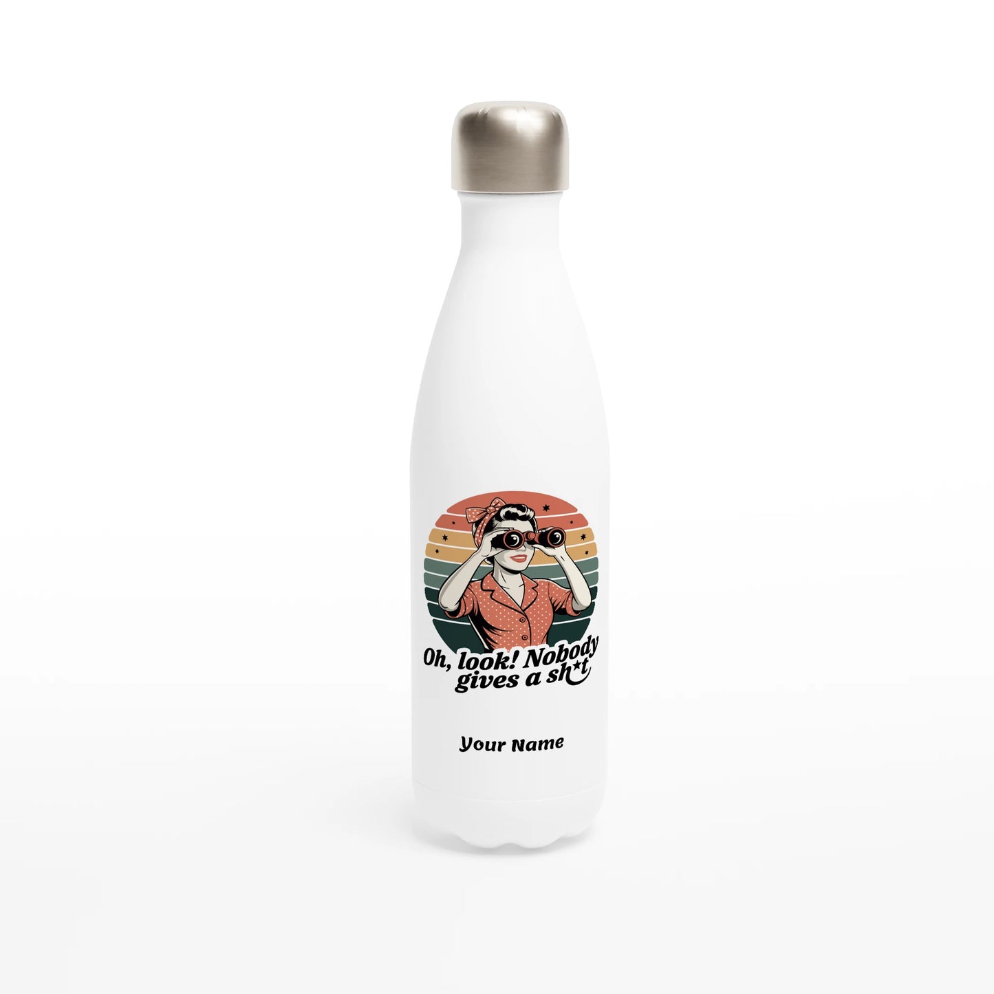 Oh Look, Nobody Gives A - Personalised White 17oz Stainless Steel Water Bottle Default Title , Retro Woman Sarcastic Vintage Housewife , Water Bottle