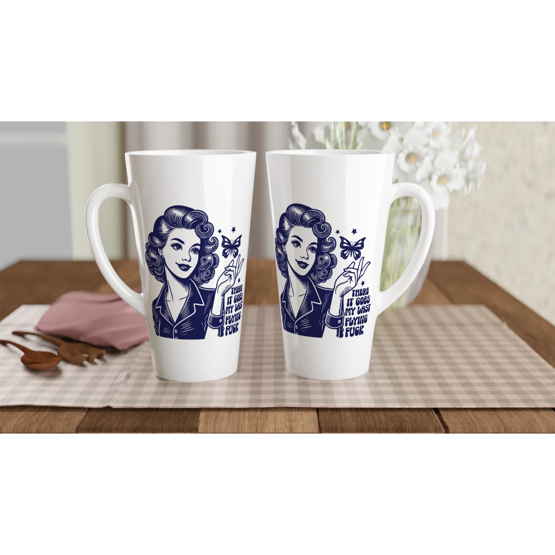 There Goes My Last Flying - Personalised White Latte 17oz Ceramic Mug , Retro Woman Sarcastic Vintage Housewife , Latte Mug