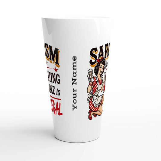 Sarcasm, Because Beating People Is Wrong - Personalised White Latte 17oz Ceramic Mug , Retro Woman Sarcastic Vintage Housewife , Latte Mug